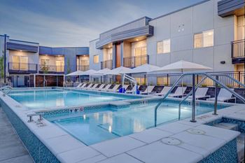 Elevated amenity deck outdoor swimming pool